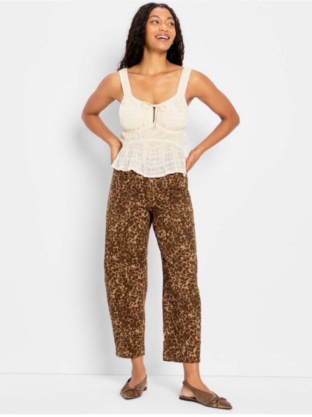 Future Collective High Rise Barrel Leg Ankle Jeans in Leopard Print